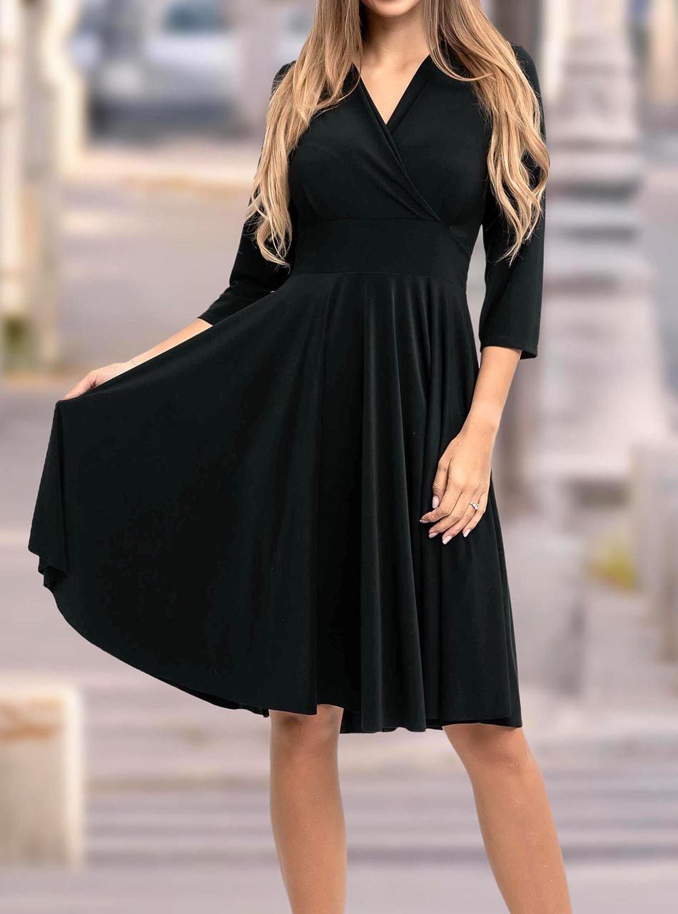 Emily átlapolt, hosszú ujjú ruha (fekete)