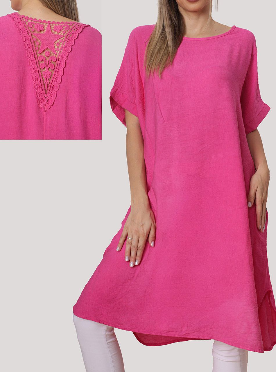 Hátán horgolt, zsebes ruha (pink) Hátán horgolt, zsebes ruha (pink)