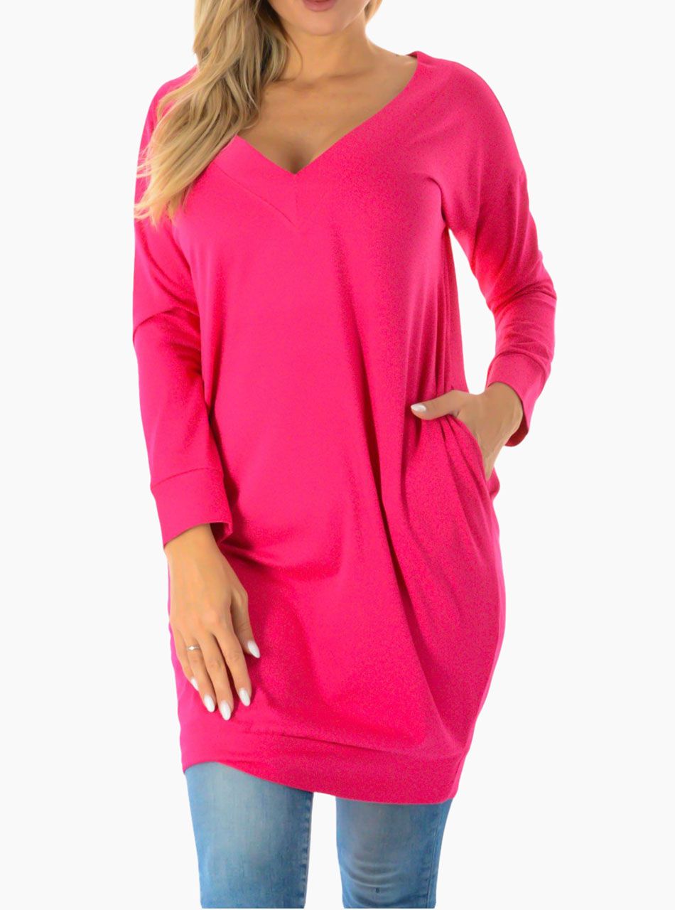 YES-NO feliratos, V kivágású tunika (pink)
