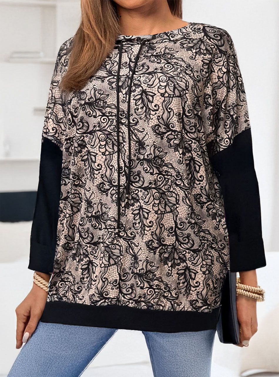 Nyaknál húzható, mintás zsebes felső V.