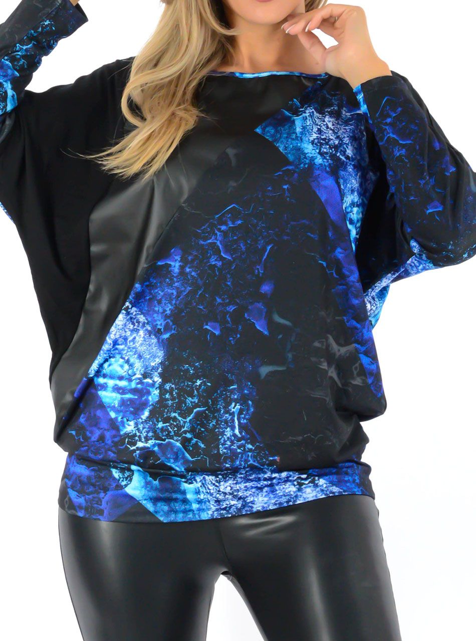 Passzés aljú mintás, bőrbetétes felső V.