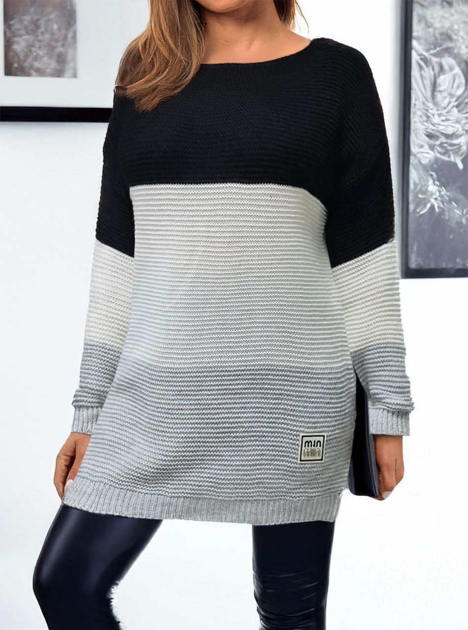 Háromszínű kötött tunika (fekete-krém-szürke)