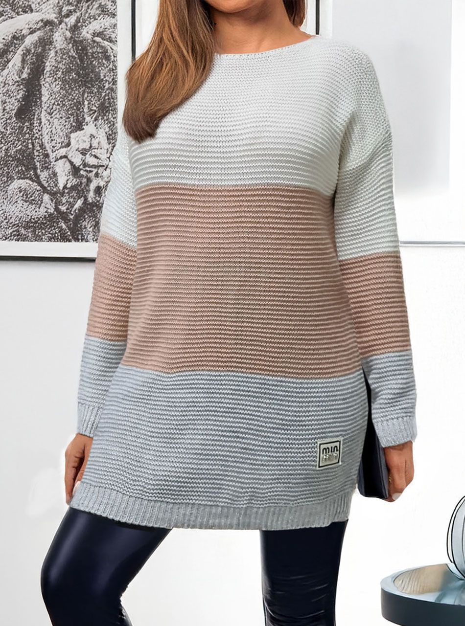 Háromszínű kötött tunika (krém-púder-szürke)
