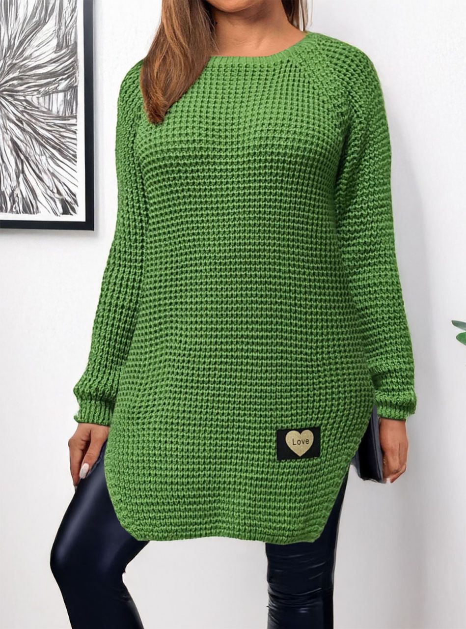 Amy, kétoldalt felvágott kötött tunika (mohazöld)