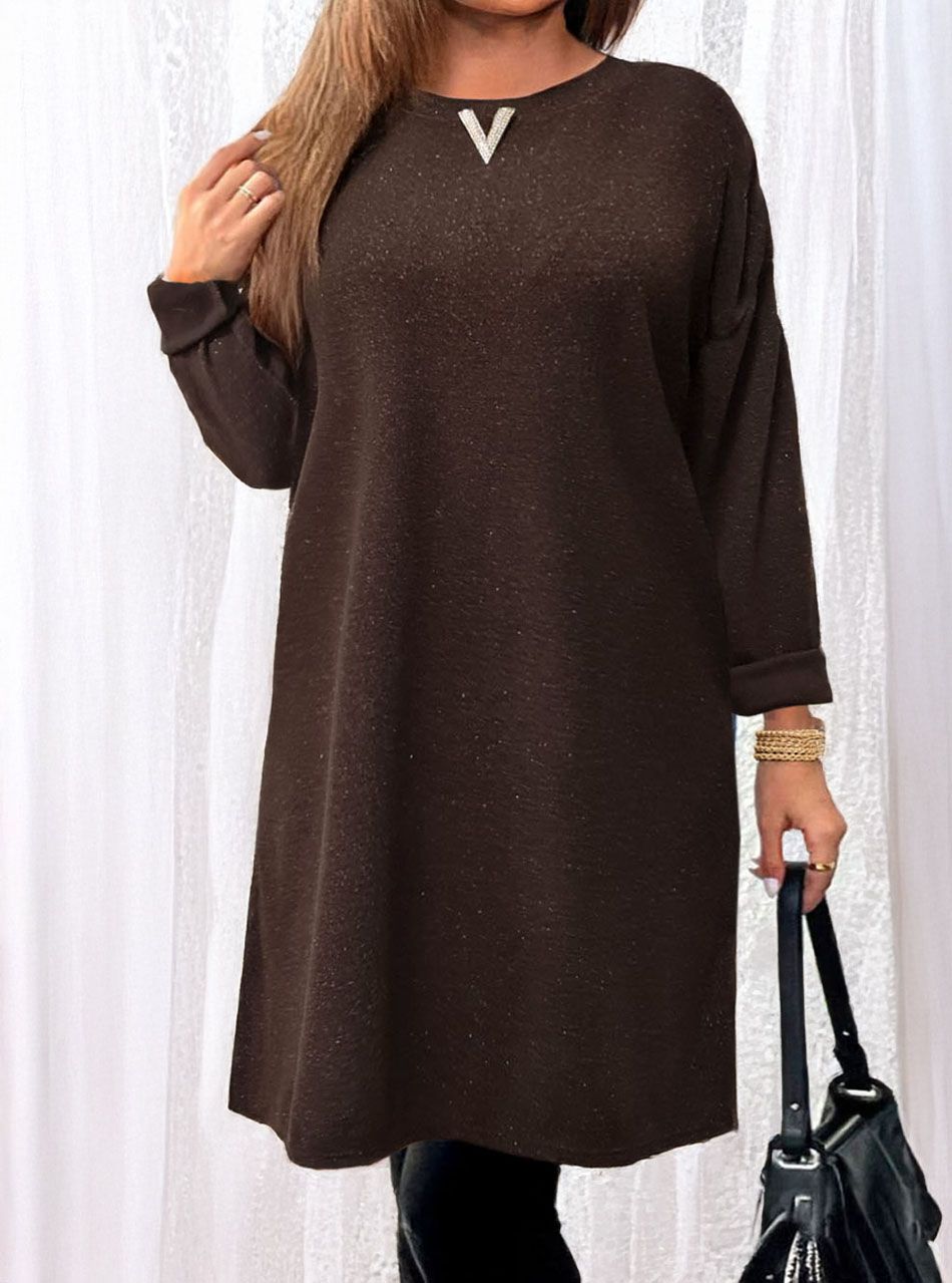 Csillámos brossdíszes tunika (csokibarna)