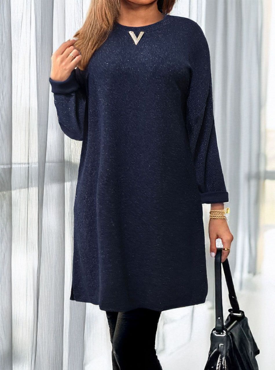 Csillámos brossdíszes tunika (sötétkék)