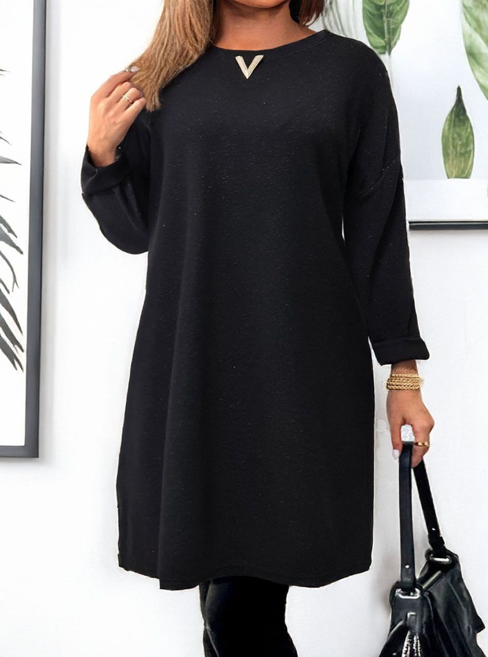 Csillámos brossdíszes tunika (fekete)