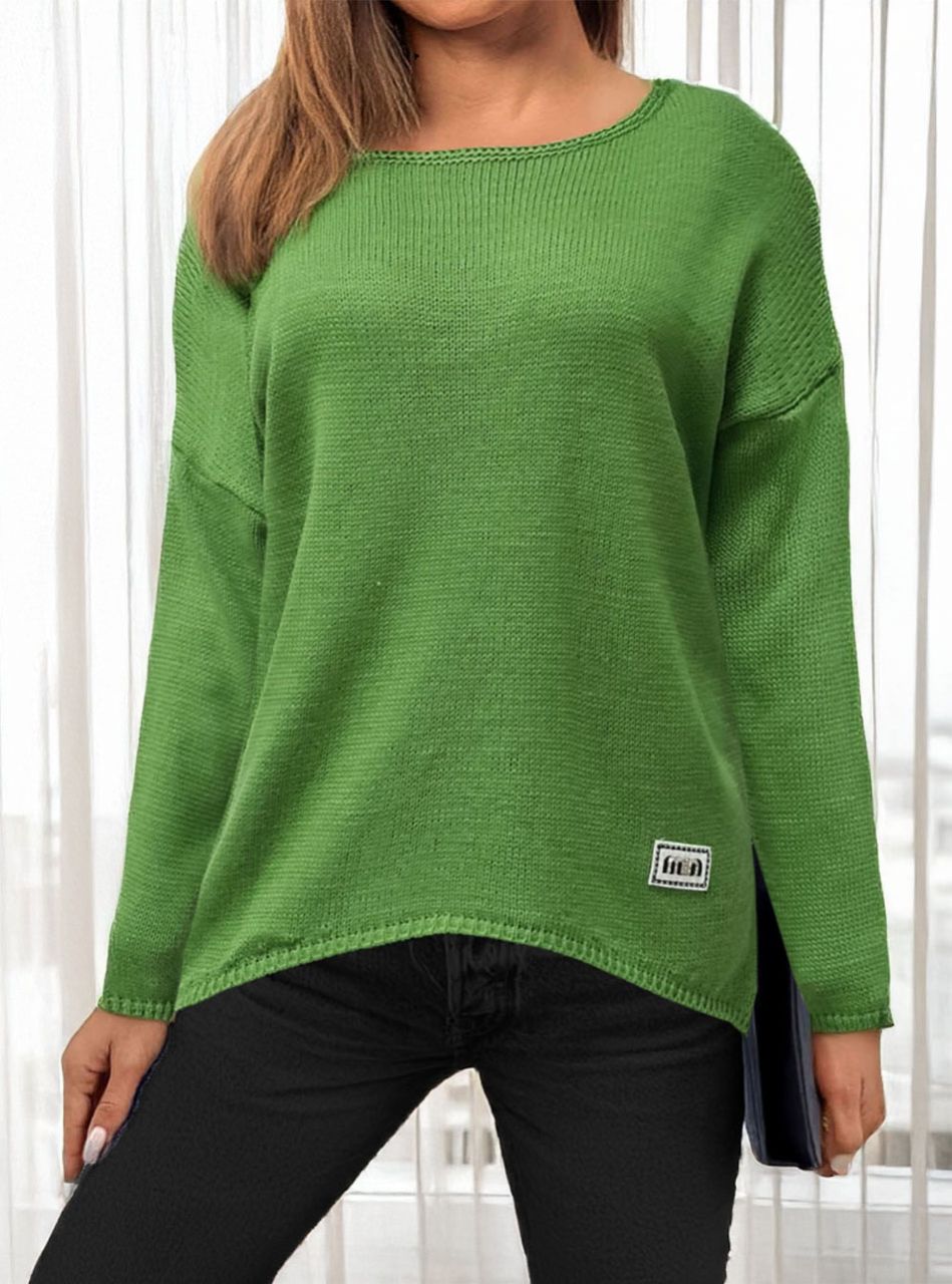 Ívelt aljú,  kötött felső (mohazöld)