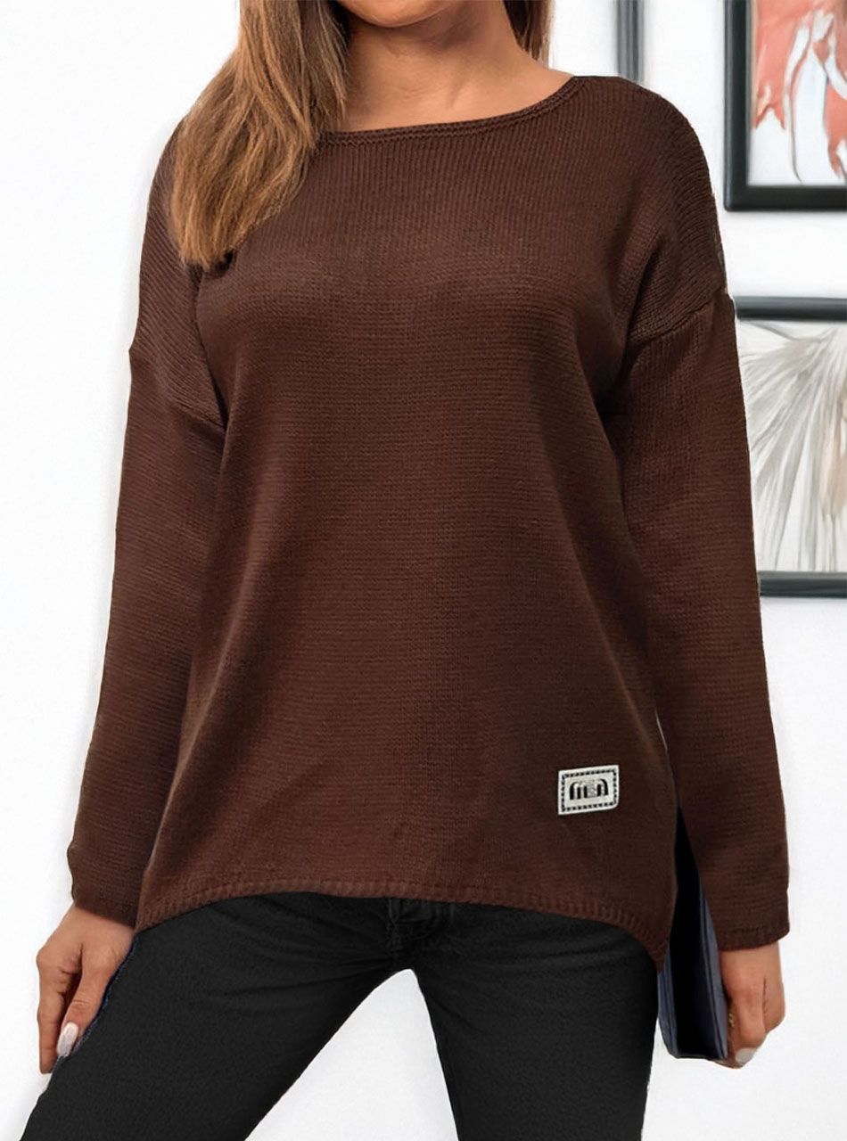 Ívelt aljú, kötött felső (csokibarna)