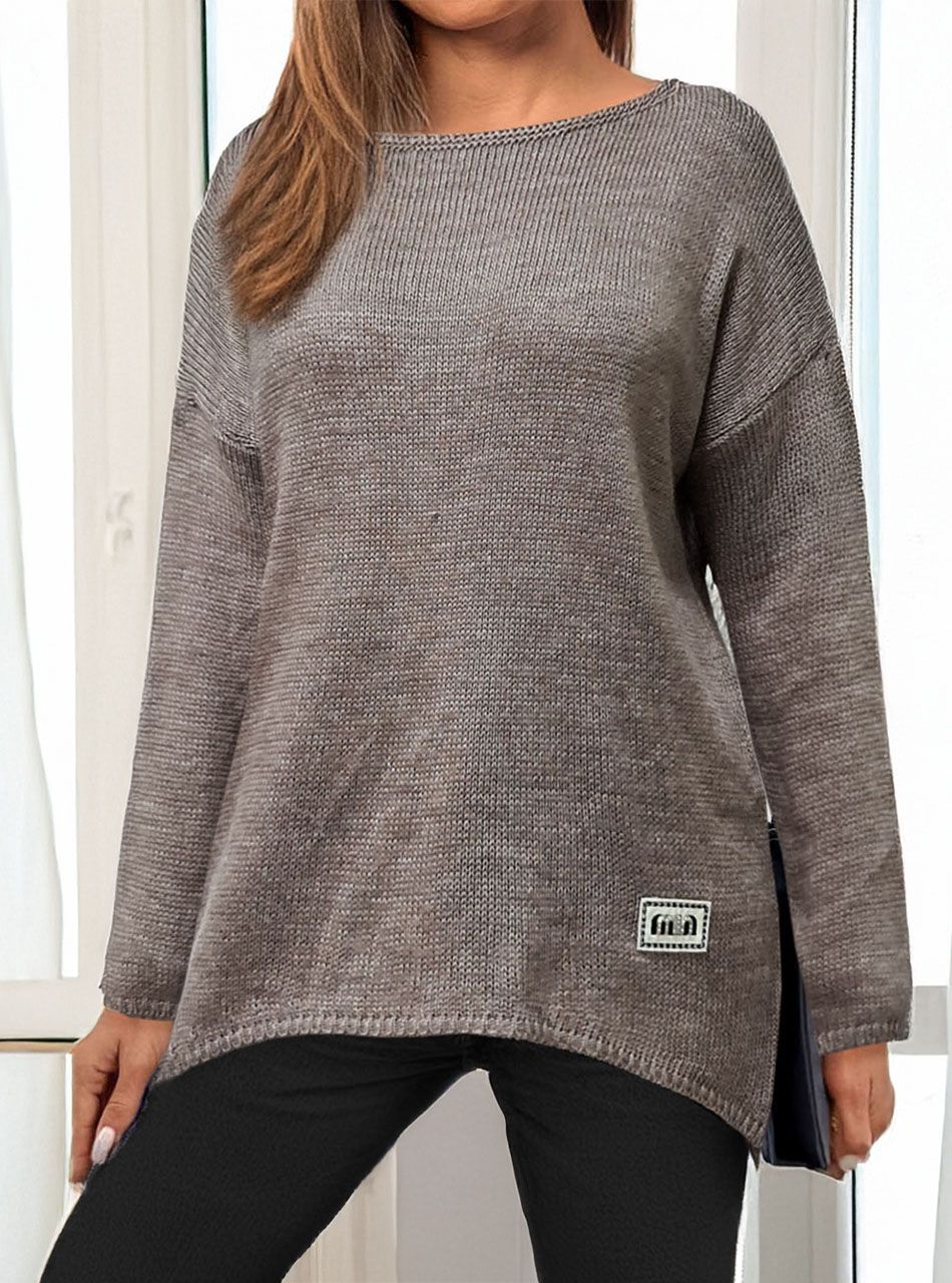 Ívelt aljú, kötött felső (tejeskávé)