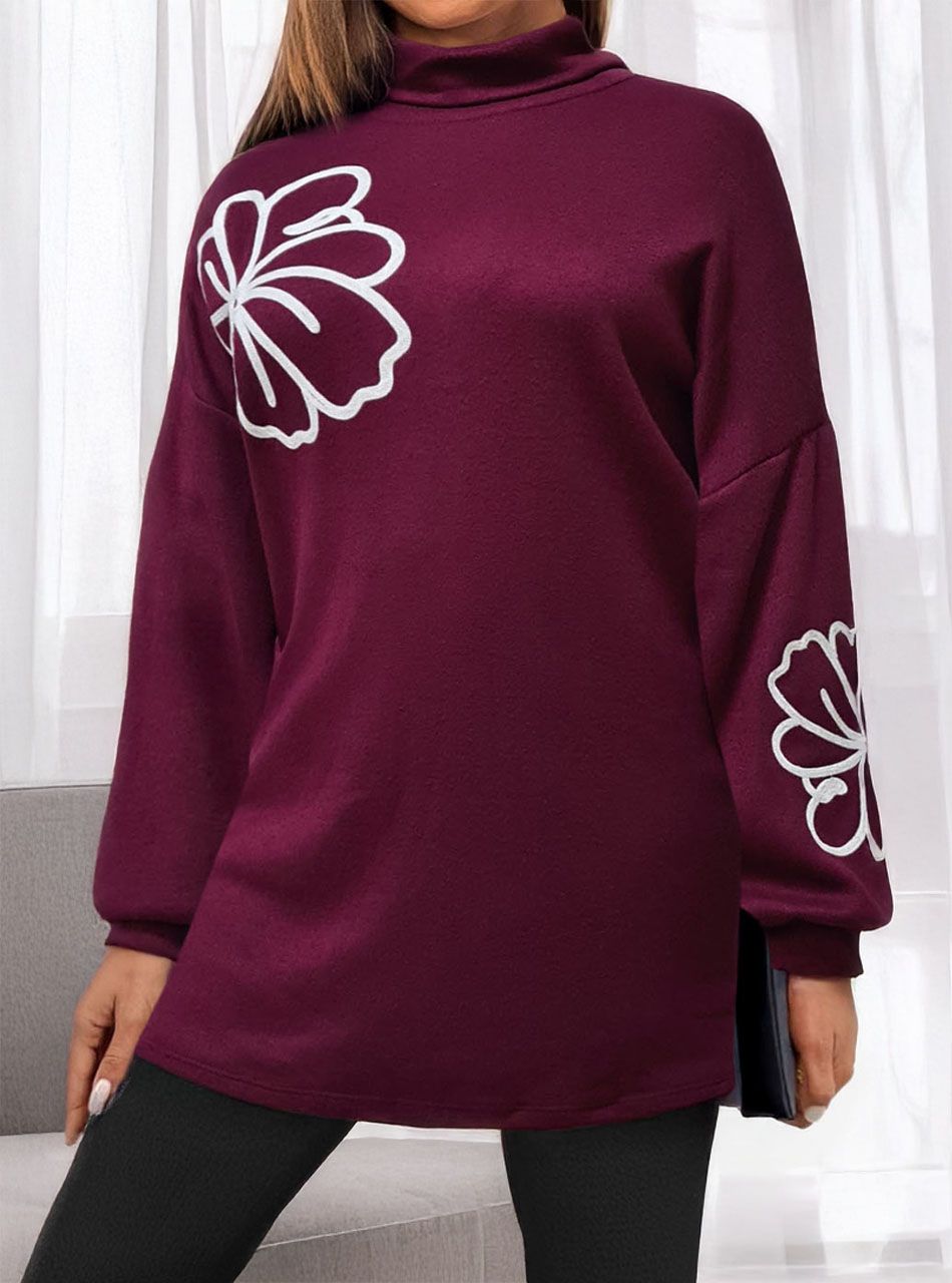 Virágmintás, puha tunika (padlizsán)