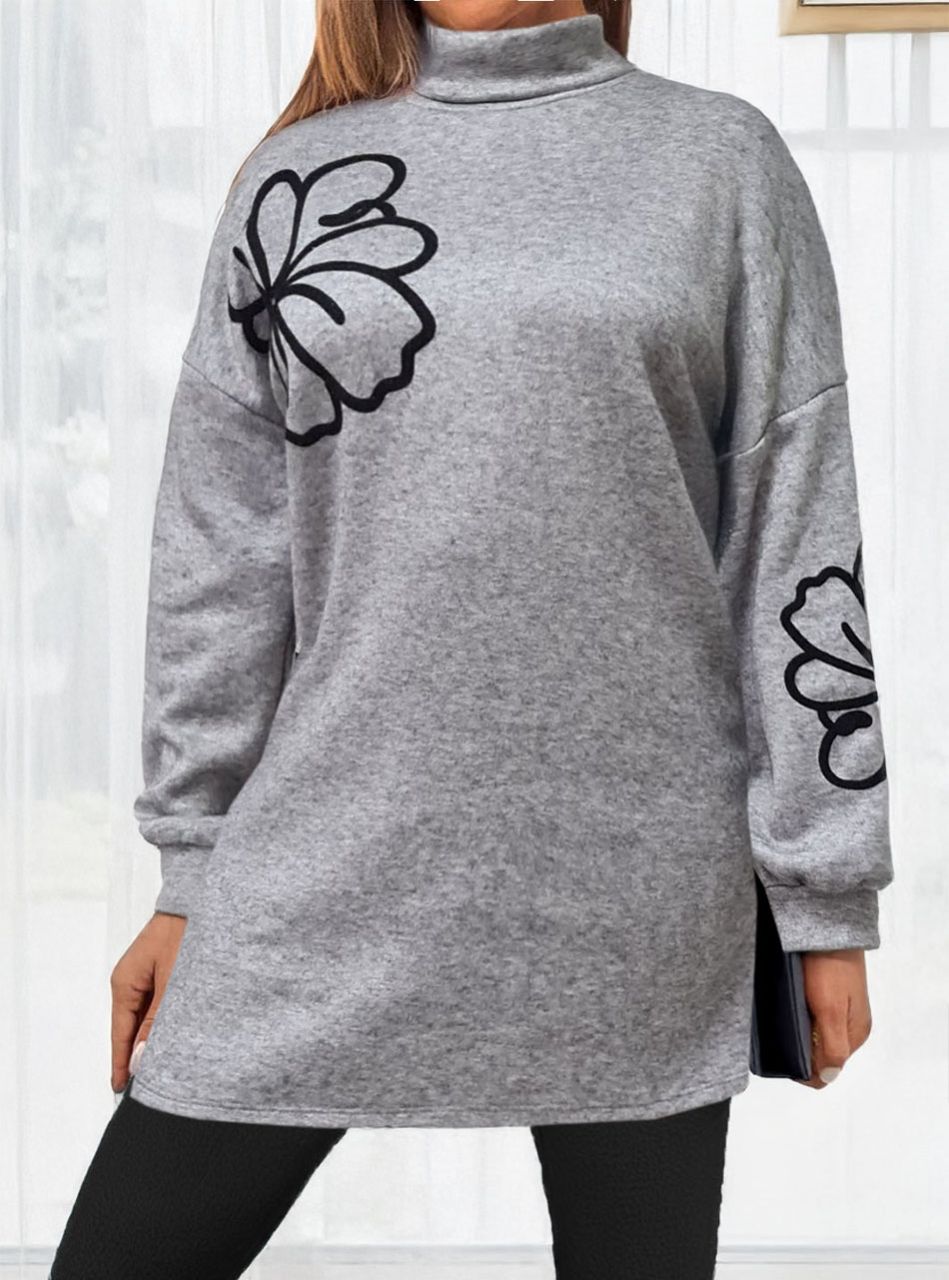 Virágmintás, puha tunika (szürke)