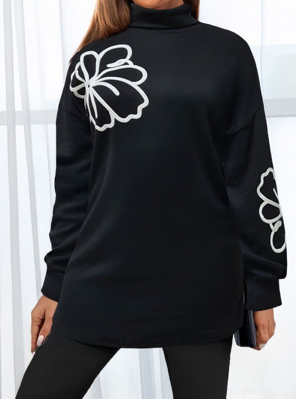 Virágmintás, puha tunika (fekete)