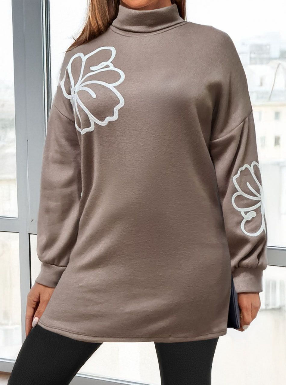 Virágmintás, puha tunika (tejeskávé)