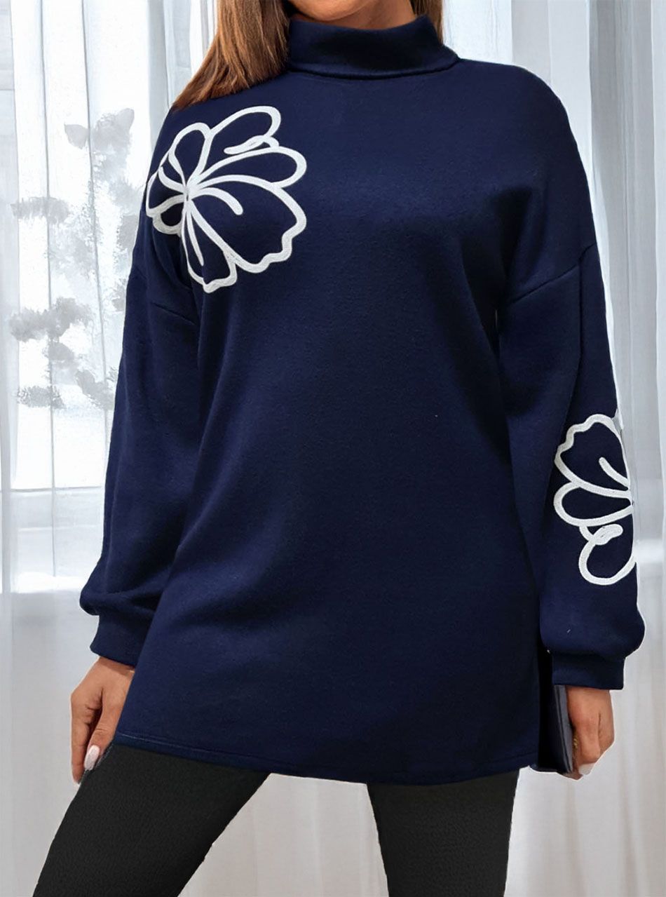 Virágmintás, puha tunika (sötétkék)