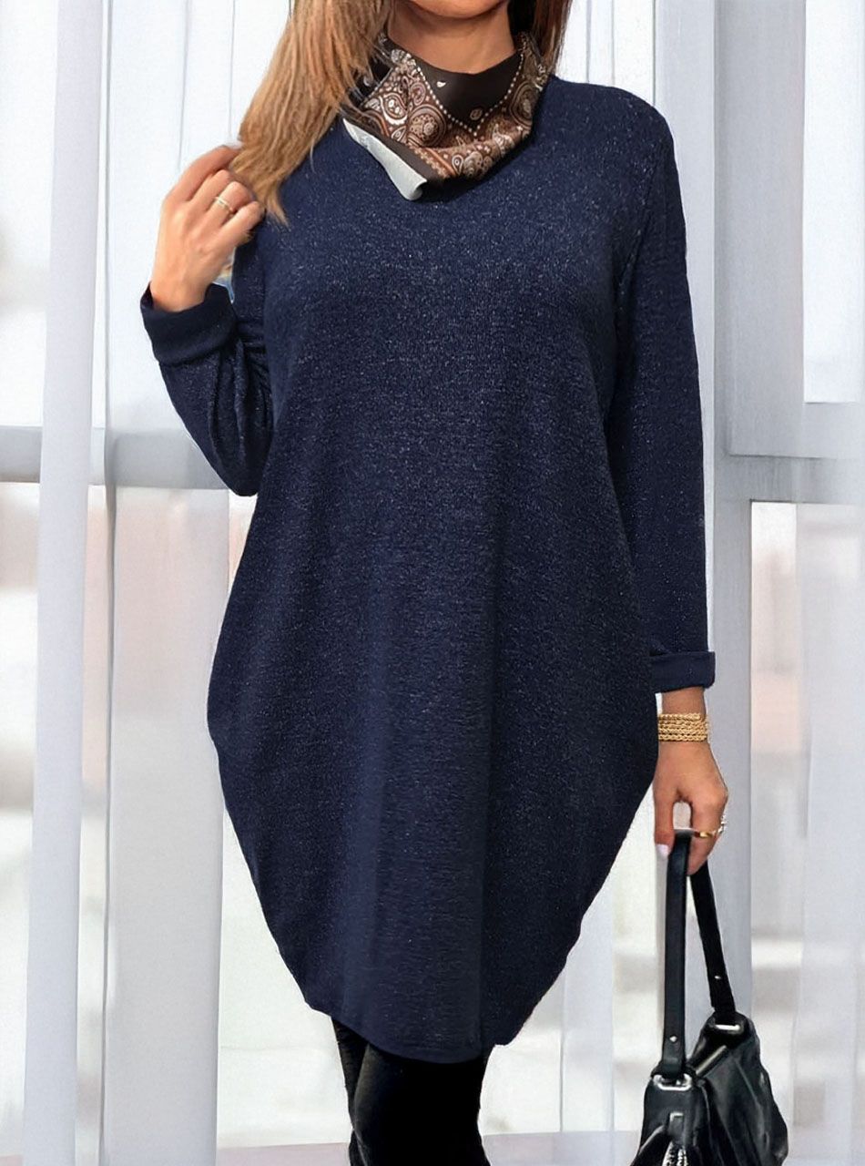 Csillámos, zsebes ruha ajándék sállal (sötétkék)