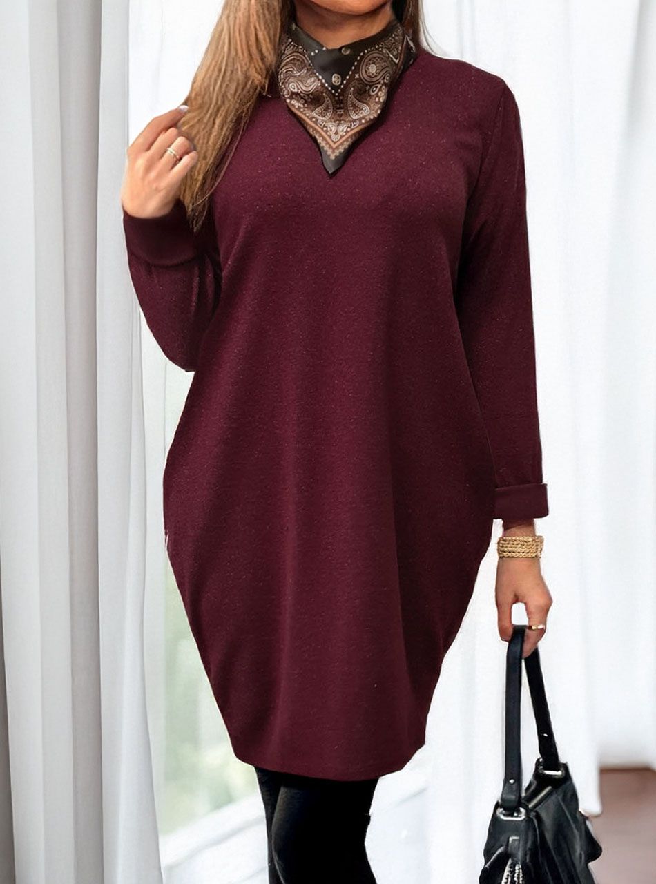 Csillámos, zsebes ruha ajándék sállal (bordó)