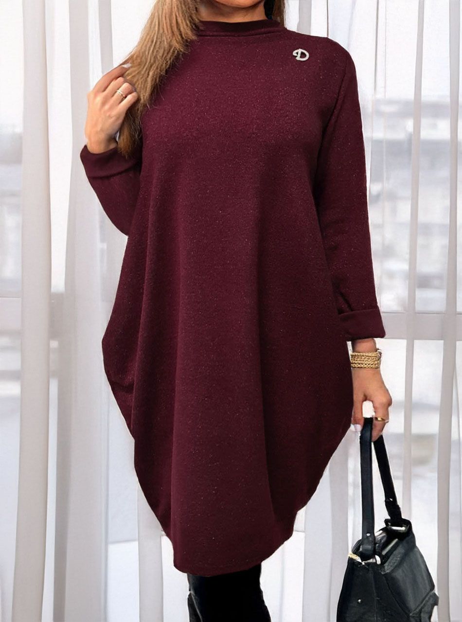 Emelt nyakú, csillámos ruha (bordó)