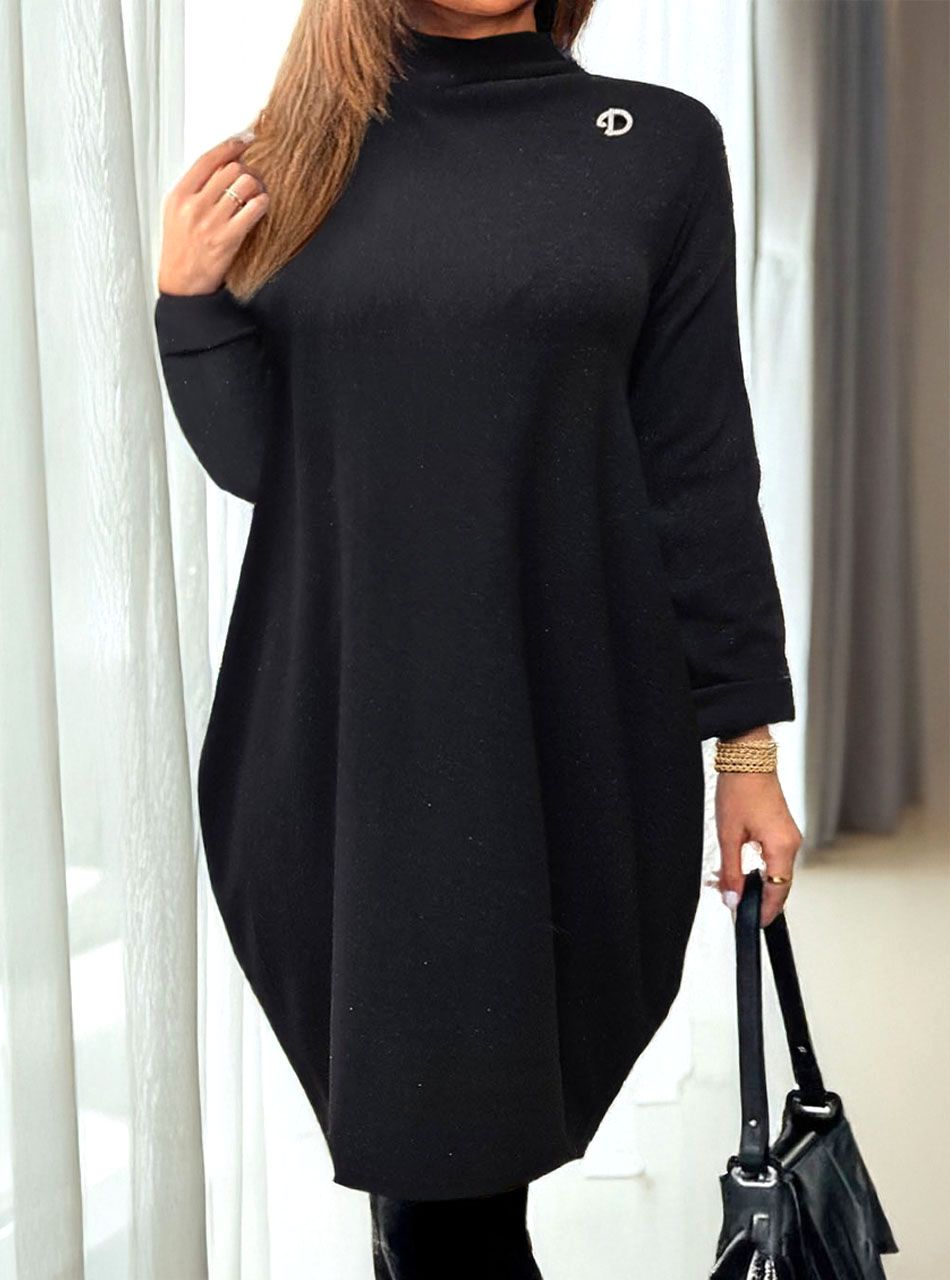 Emelt nyakú, csillámos ruha (fekete)