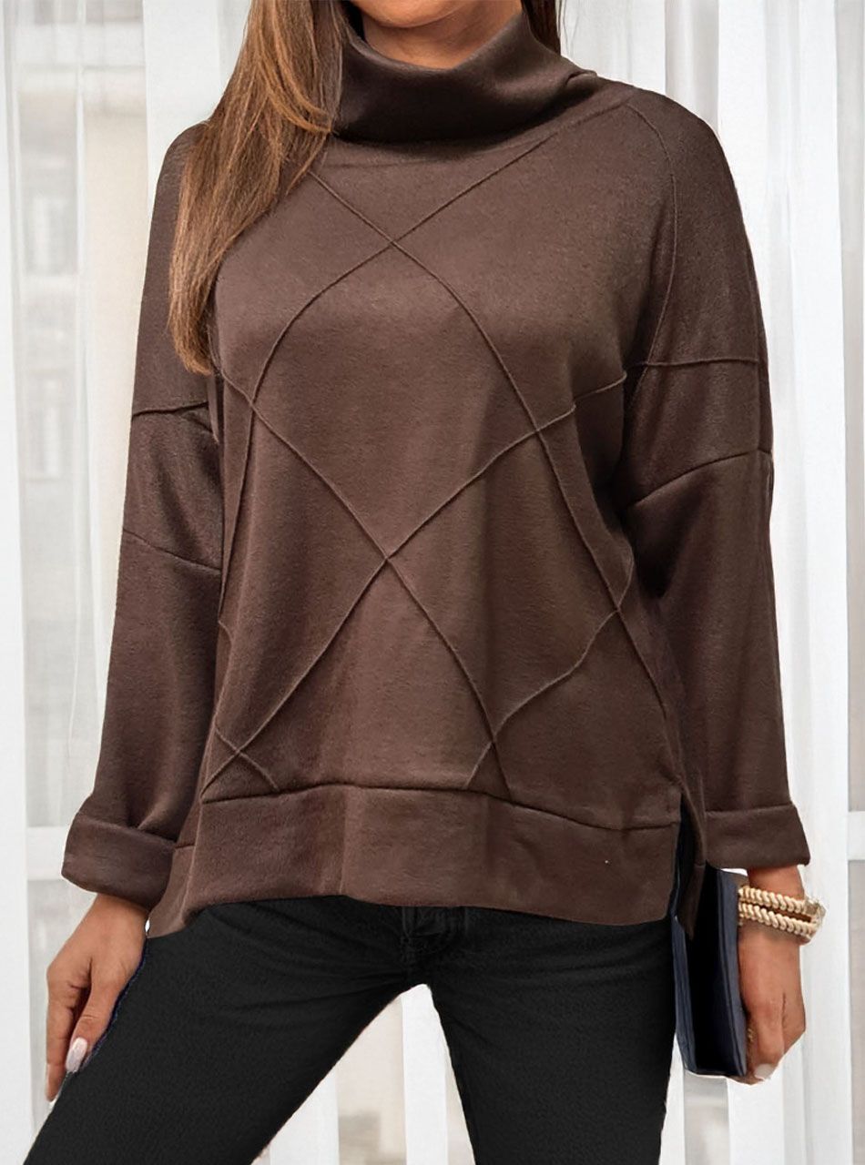 Pamela, emelt nyakú puha felső (csokibarna)