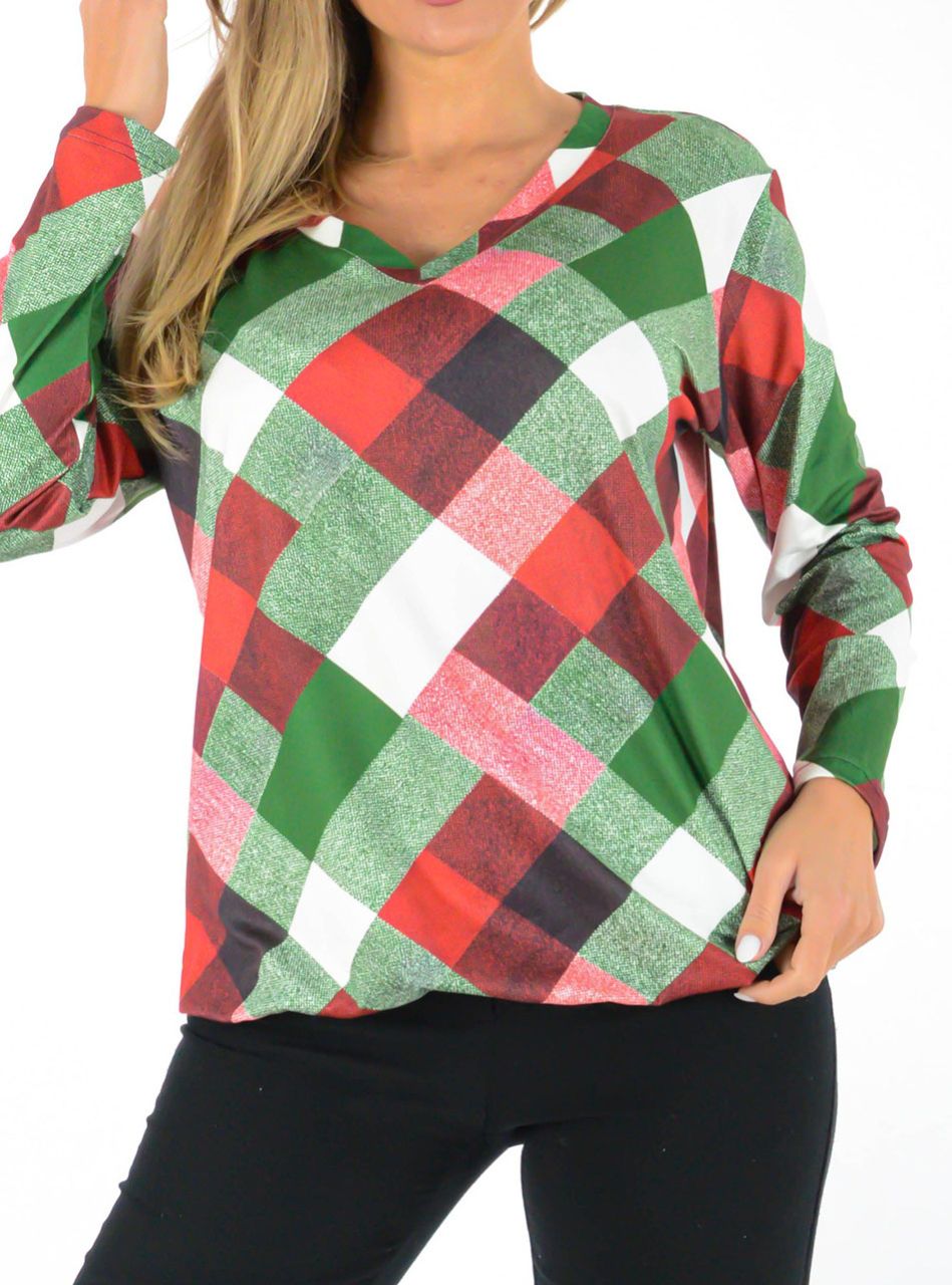 V kivágású, gumis aljú mintás felső IV.  