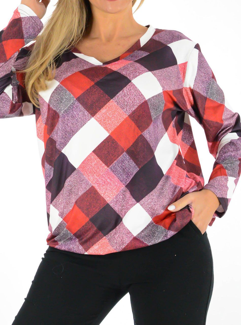 V kivágású, gumis aljú mintás felső V. 