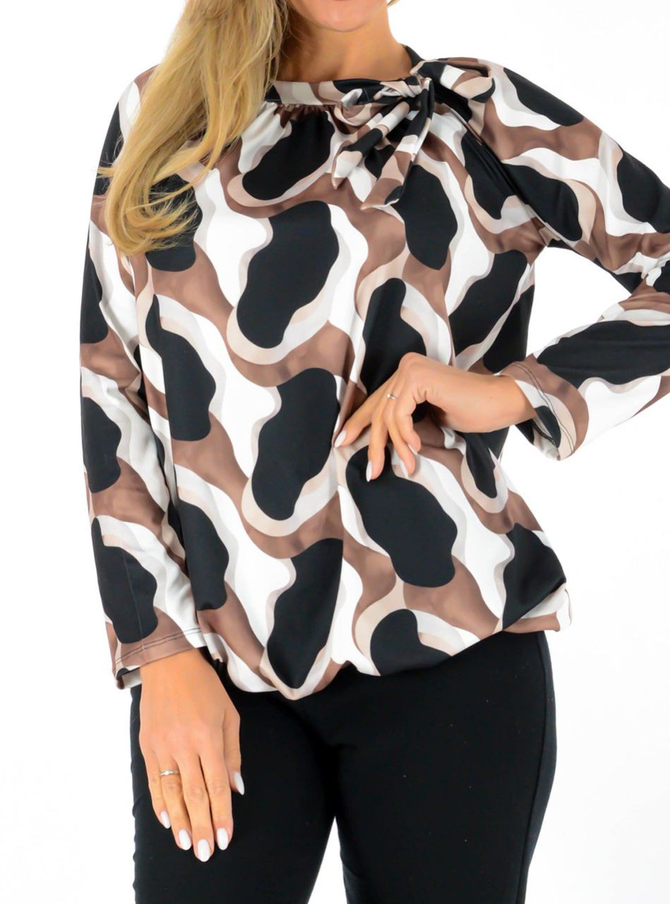 Nyaknál kötős, gumis aljú mintás felső I. 