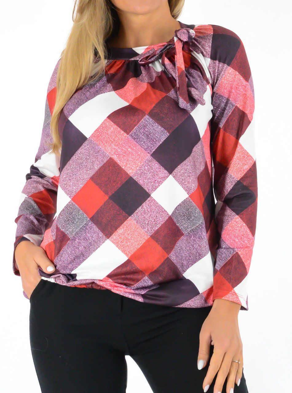 Nyaknál kötős, gumis aljú mintás felső V. 