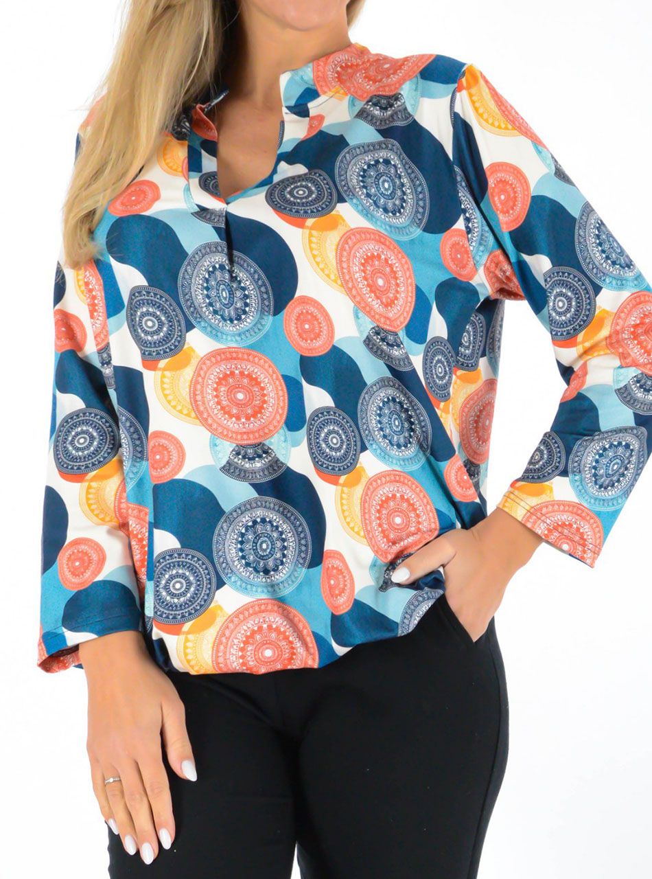 V nyakú, gumis aljú mintás felső III. 