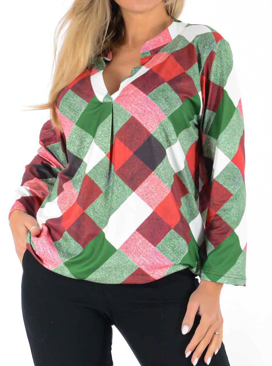 V nyakú, gumis aljú mintás felső IV. 