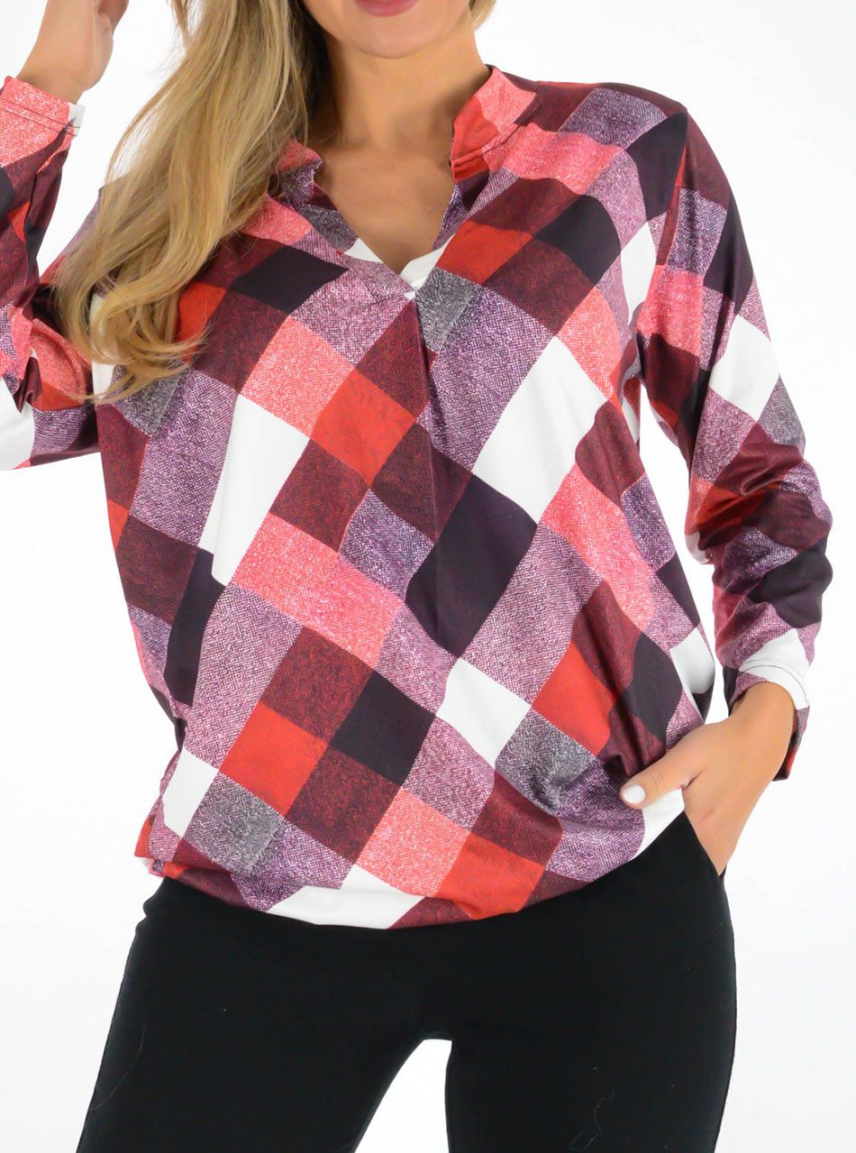 V nyakú, gumis aljú mintás felső V.