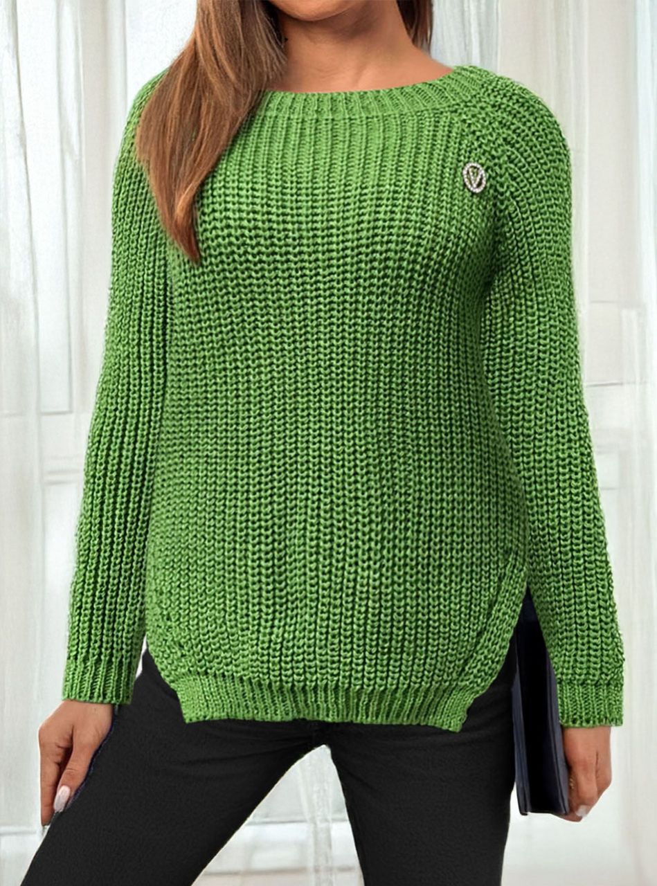 Kétoldalt felvágott, kötött felső (mohazöld)