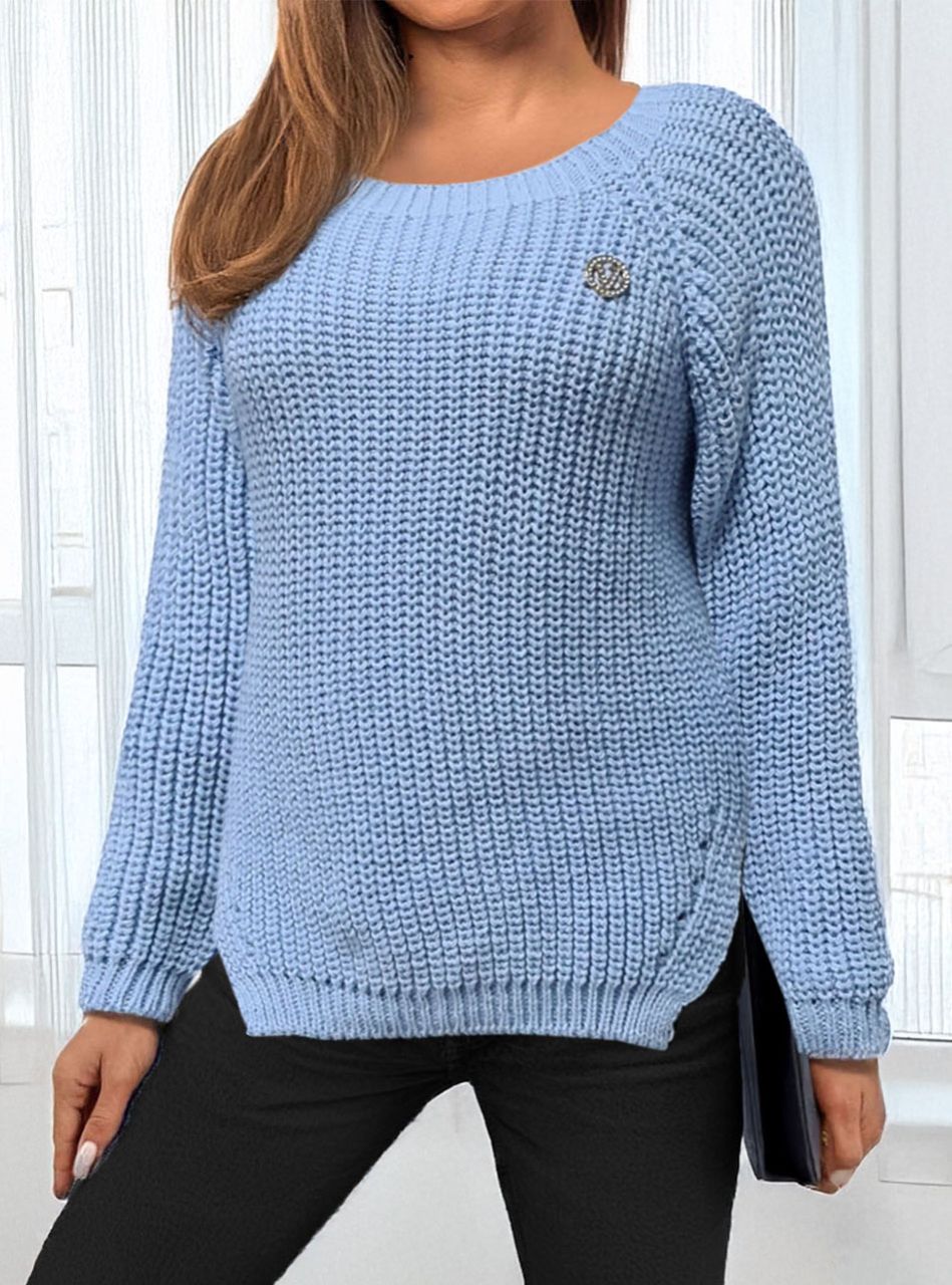 Kétoldalt felvágott, kötött felső (világoskék)