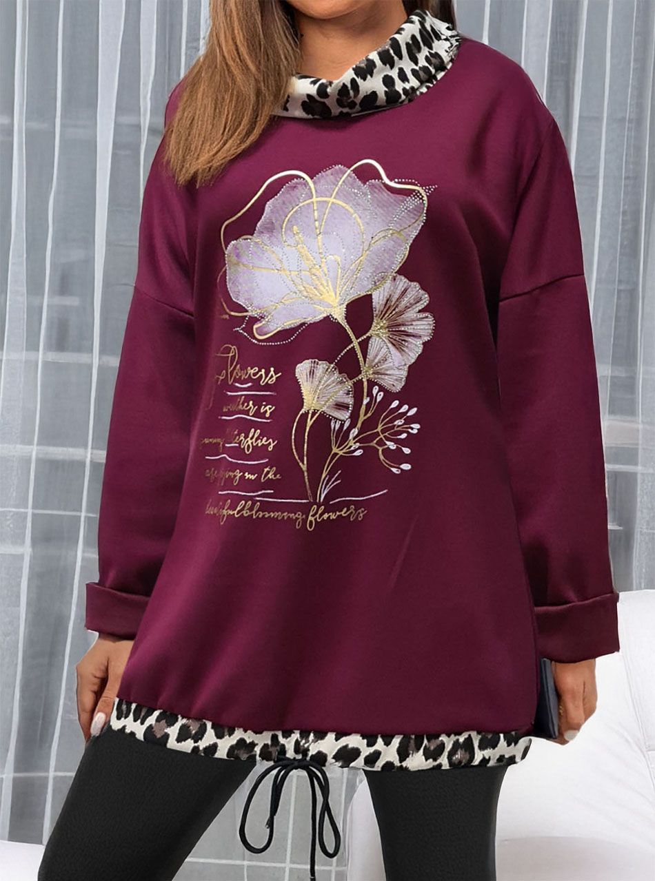 Virág mintás, alján húzható tunika (bordó)