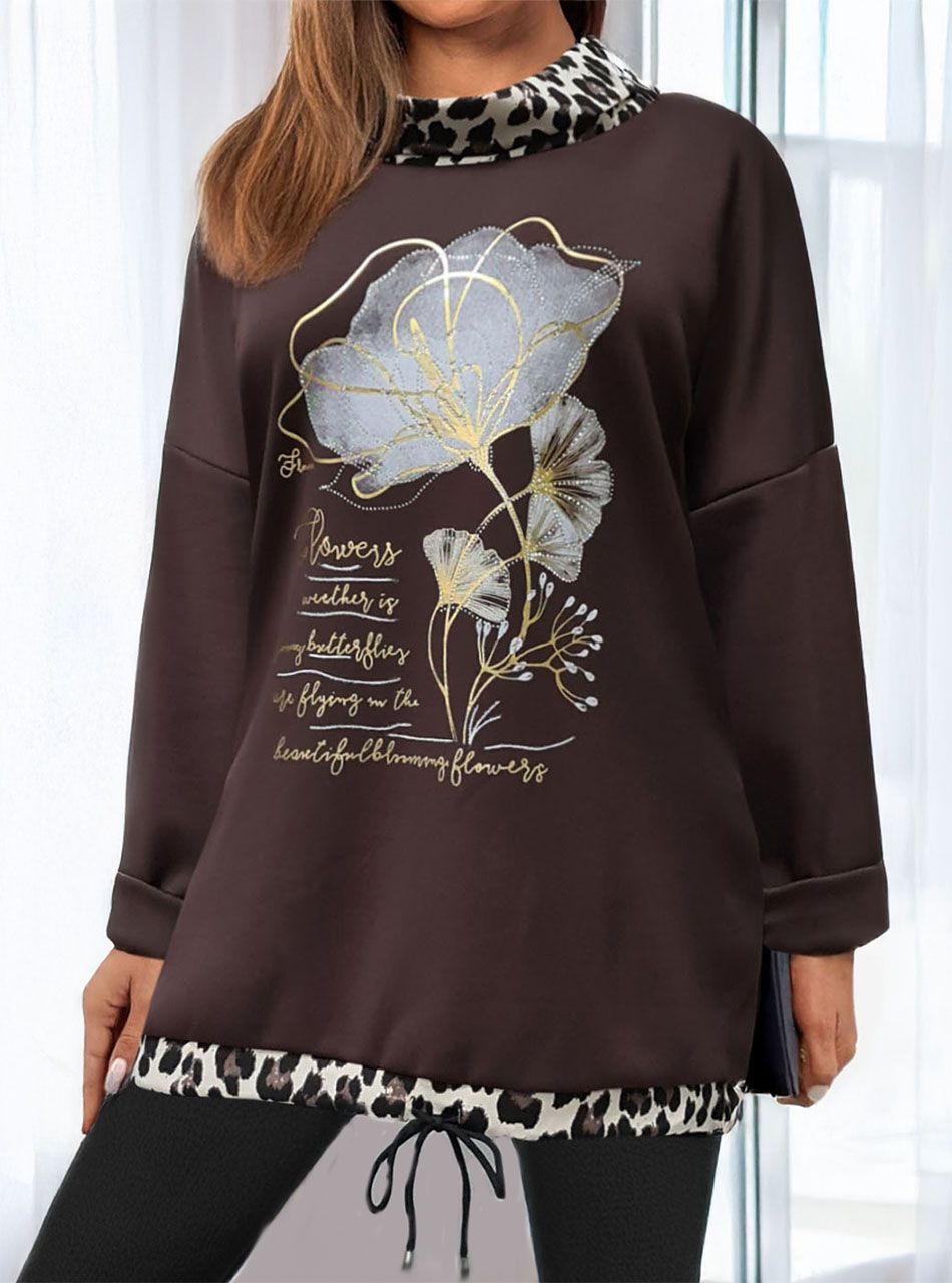 Virág mintás, alján húzható tunika (csokibarna)