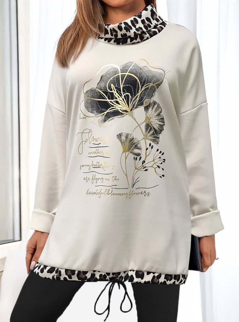 Virág mintás, alján húzható tunika (bézs)