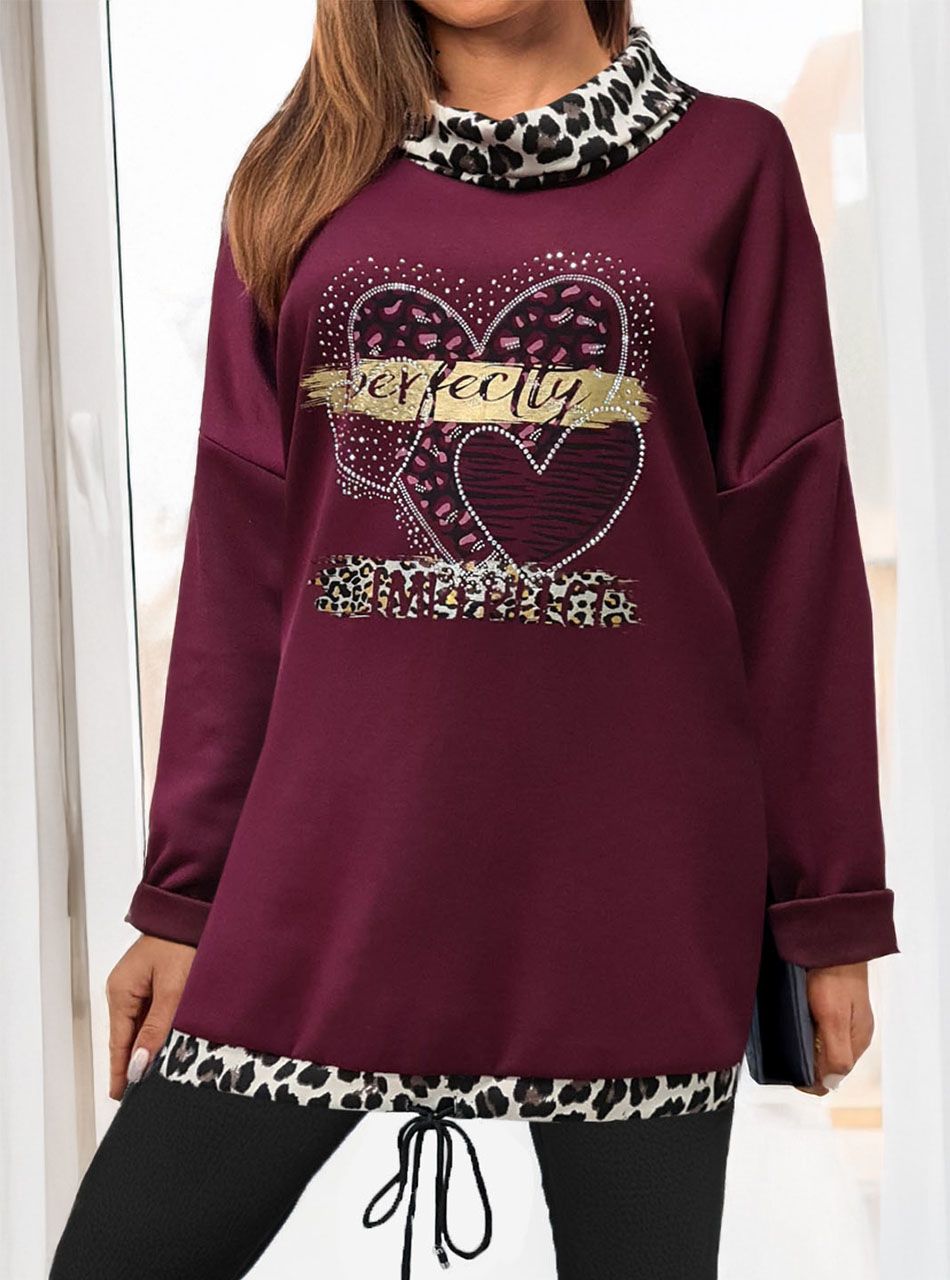 Mintás-feliratos, alján húzható tunika (bordó)