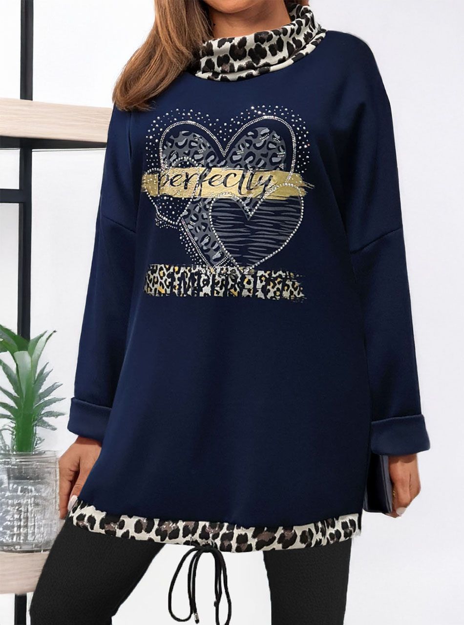 Mintás-feliratos, alján húzható tunika (sötétkék)