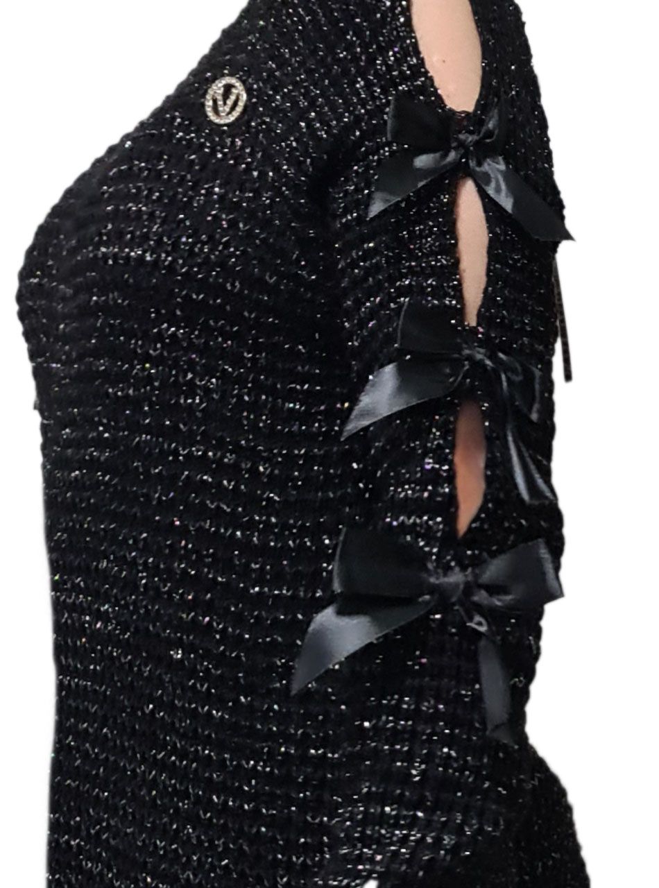 Masnis, csillámos kötött tunika (fekete)