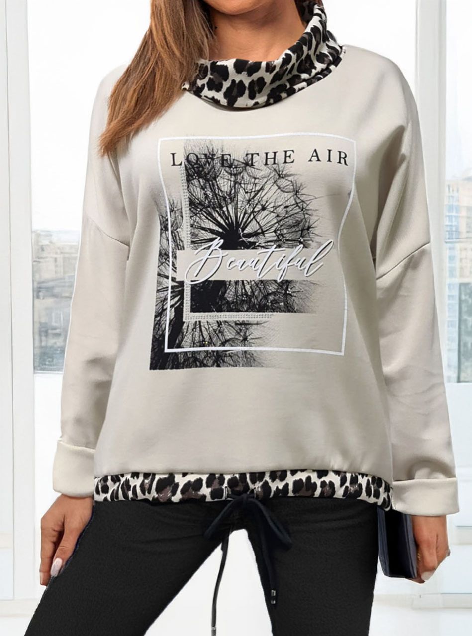 Beautiful feliratos, mintás felső (bézs)