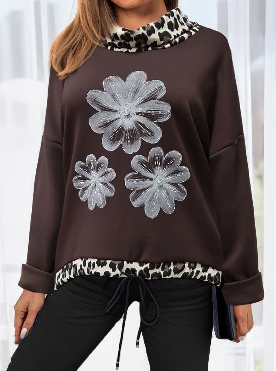 Alján húzható, virág mintás felső (csokibarna)