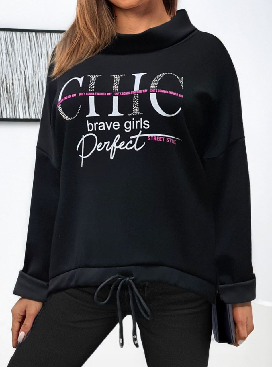 Alján húzható, CHIC feliratos felső (fekete)