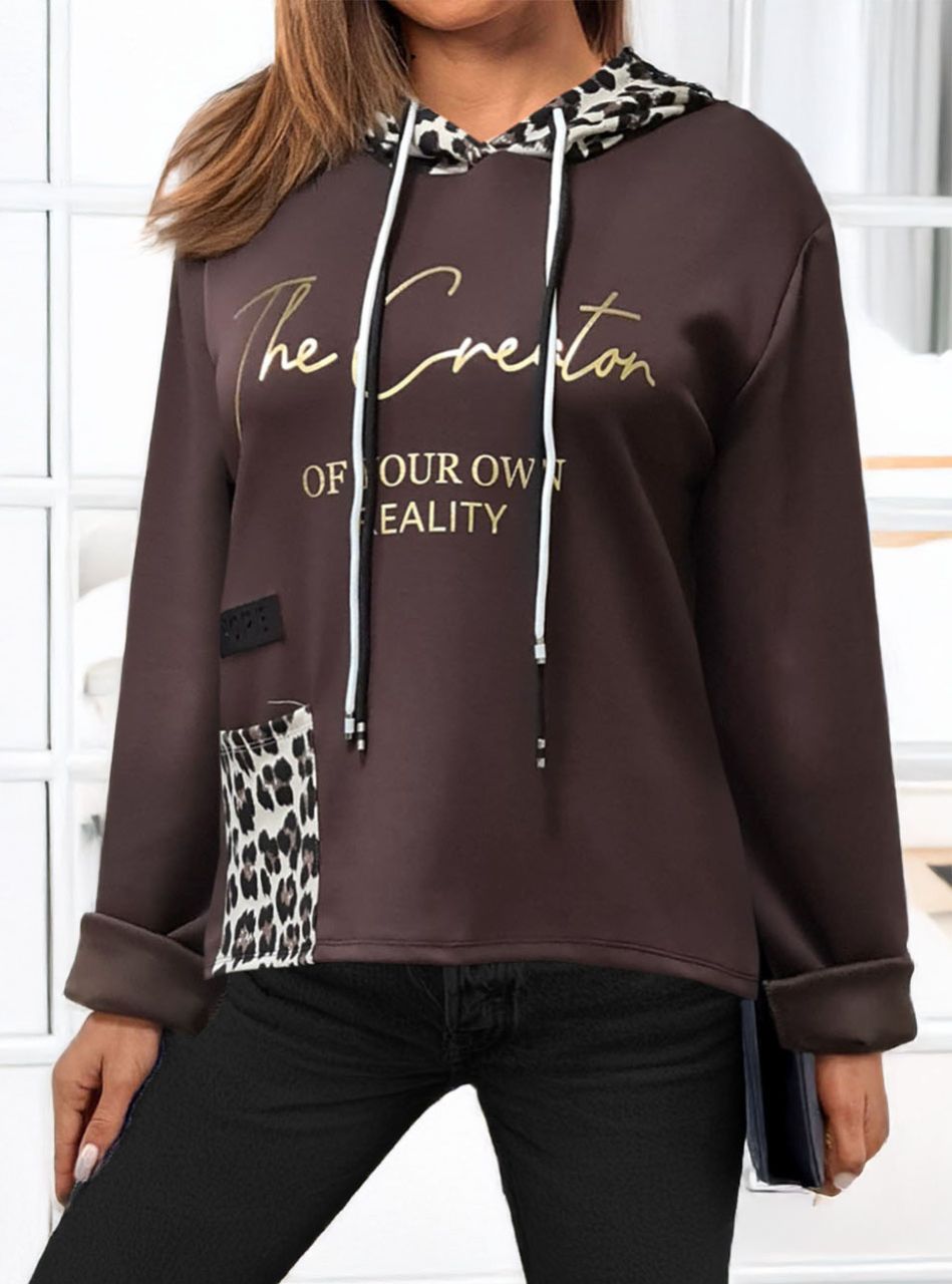 Elöl zsebes, kapucnis-feliratos felső (csokibarna)