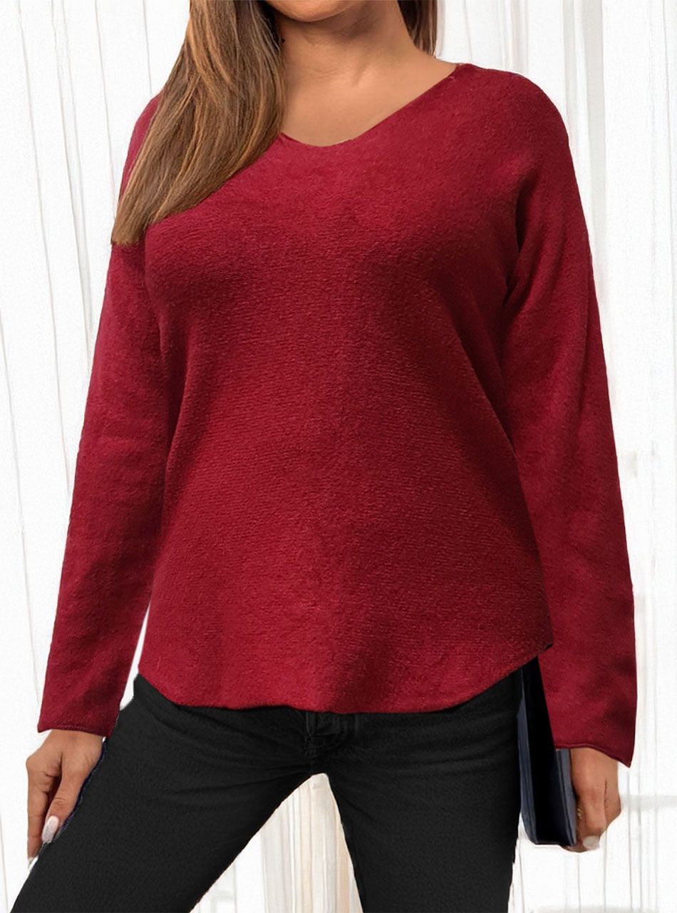 V kivágású, vékony kötésű puha felső (bordó)