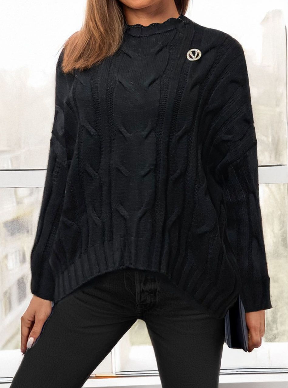 Ívelt aljú kötött felső (fekete)