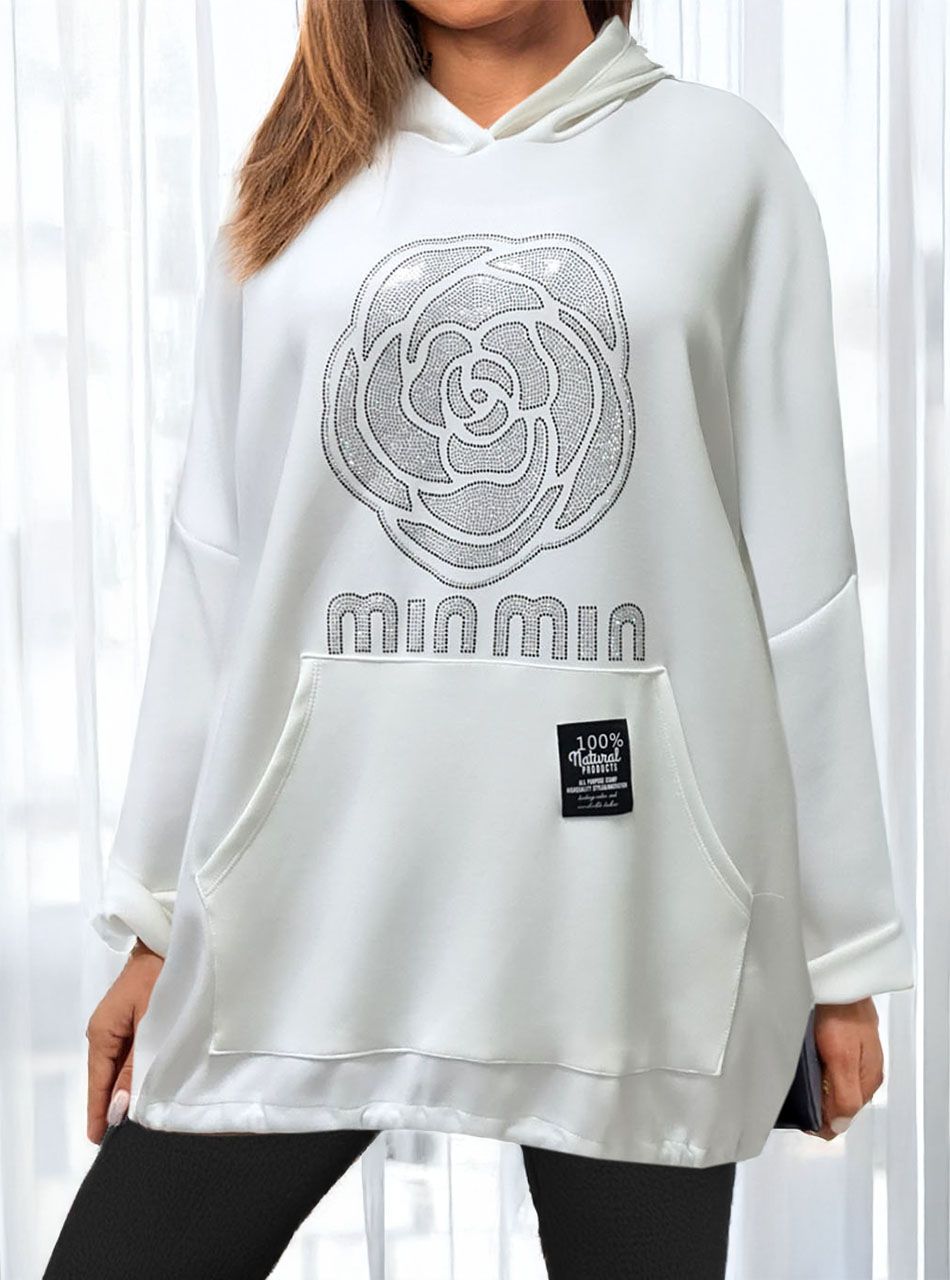 Kenguru zsebes, kapucnis-mintás felső (fehér)