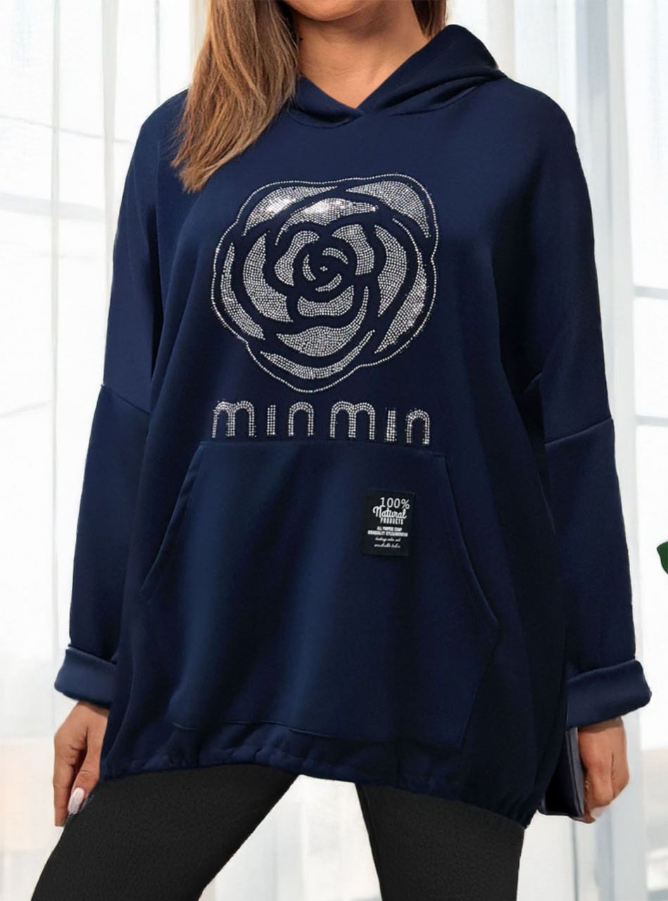 Kenguru zsebes, kapucnis-mintás felső (sötétkék)