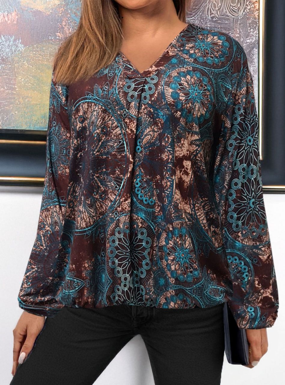 Alján ,ujján gumírozott, V kivágású mintás felső XVII.