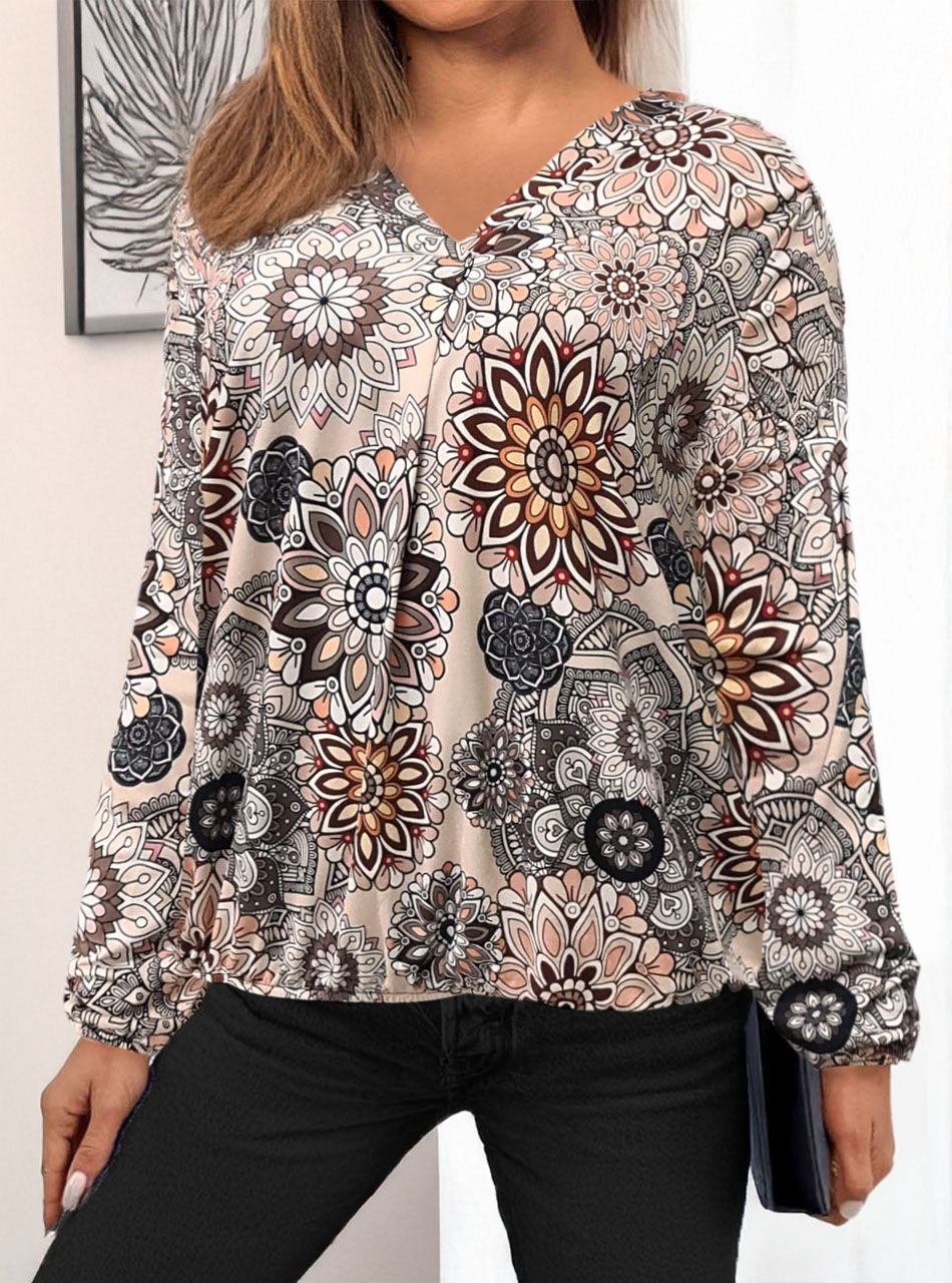 Alján ,ujján gumírozott, V kivágású mintás felső XIX.