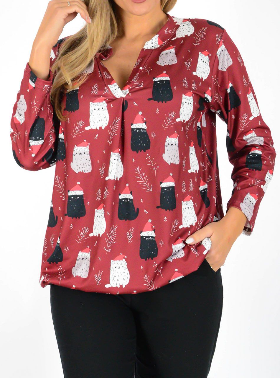 YesStory V nyakú, gumis aljú mintás felső IV.